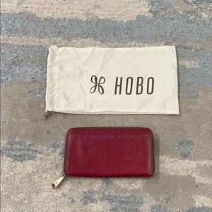 Hobo Honor Leather Zip Around Wallet Cherry Red Color